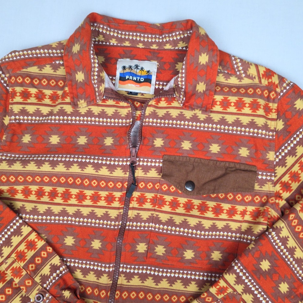 PRNTD by Polymer Full Zip Southwestern Aztec Shirt Small Orange Geometric Cotton
